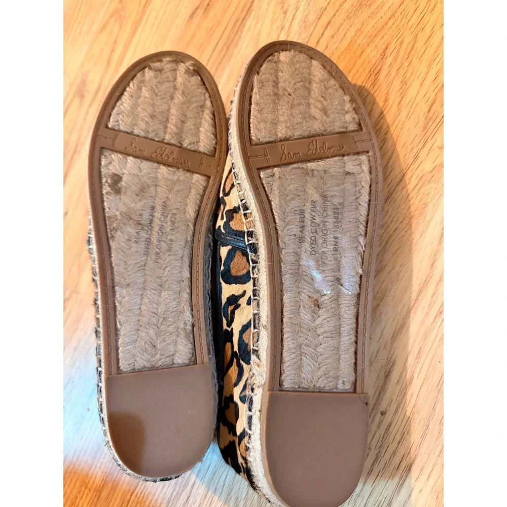 Sam Edelman Lewis Leopard Calf Hair Espadrille Flats Black Croc Cap Toe 9.5M